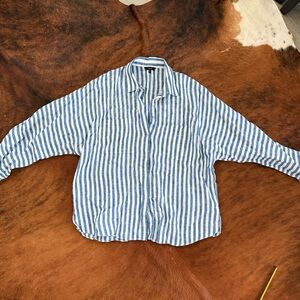 Massimo Dutti Linen Blue and White Striped Shirt
